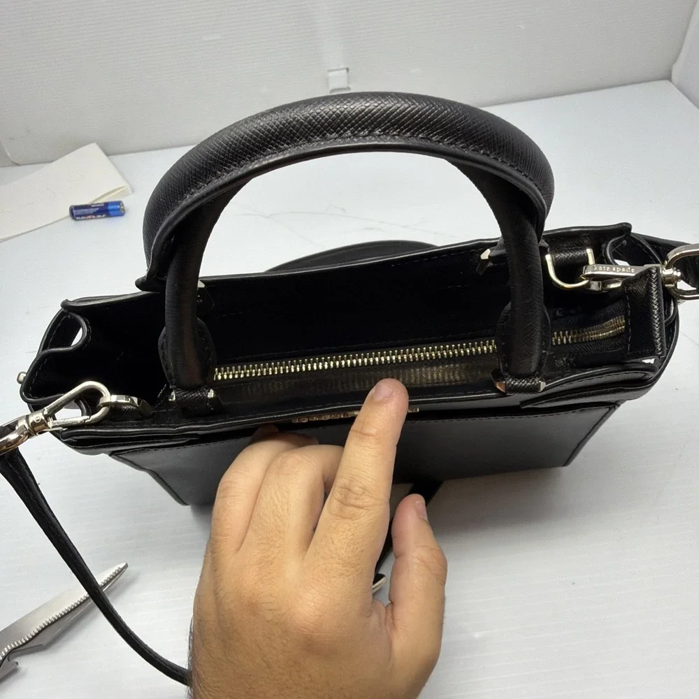 Kate Spade Staci Medium Black Saffiano Leather Crossbody Satchel Bag Handbag